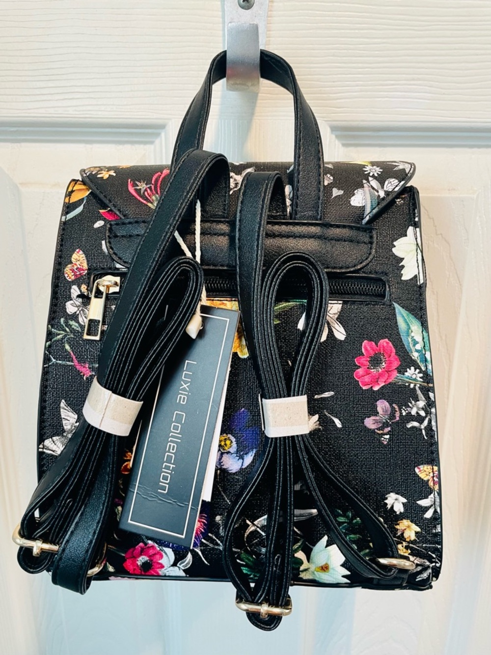 NEW Floral Print Black Backpack Purse - Picture 2 of 10